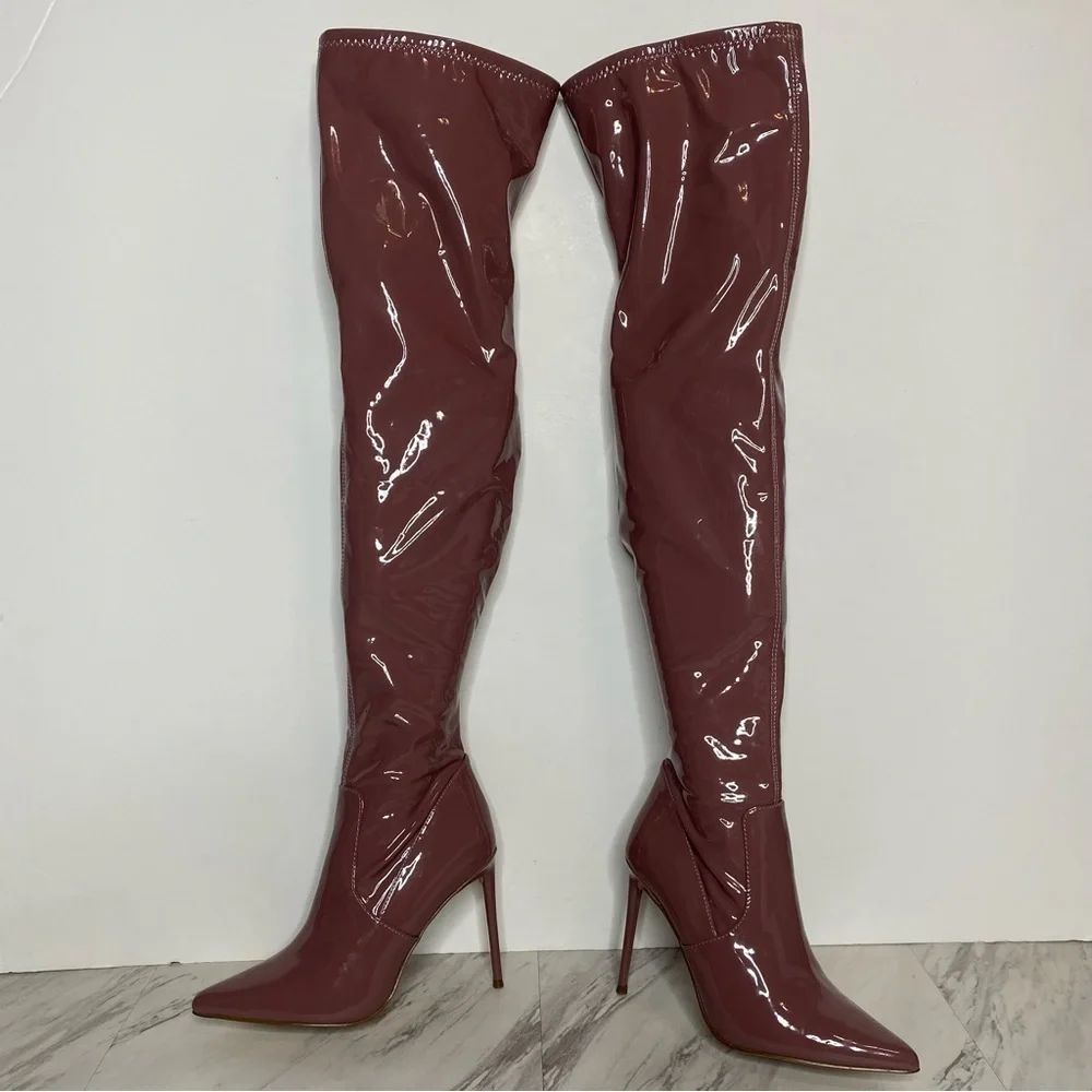 Steve Madden Viktory Pink Patent Faux Leather Over The Knee Boot 7 1/2